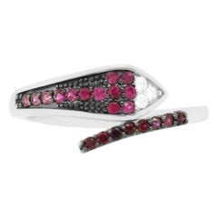 0.28 Carat Round Ruby and Diamond Wrap Around Snake Ring 14K White Gold