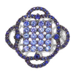 0.86 Carat Round Blue Sapphire and Diamond Ring 14 Karat White Gold