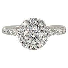 Christopher Designs Crisscut Round Halo Diamond Engagement Ring 18k White Gold