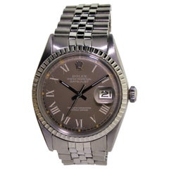 Vintage Rolex Stainless Steel Datejust Charcoal Roman Numeral Dial Wristwatch