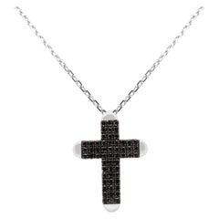 1.88 Carat Black Diamond Cross Men Pendant Necklace 14k White Gold on Chain