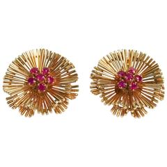1950s Ruby Gold Earrings