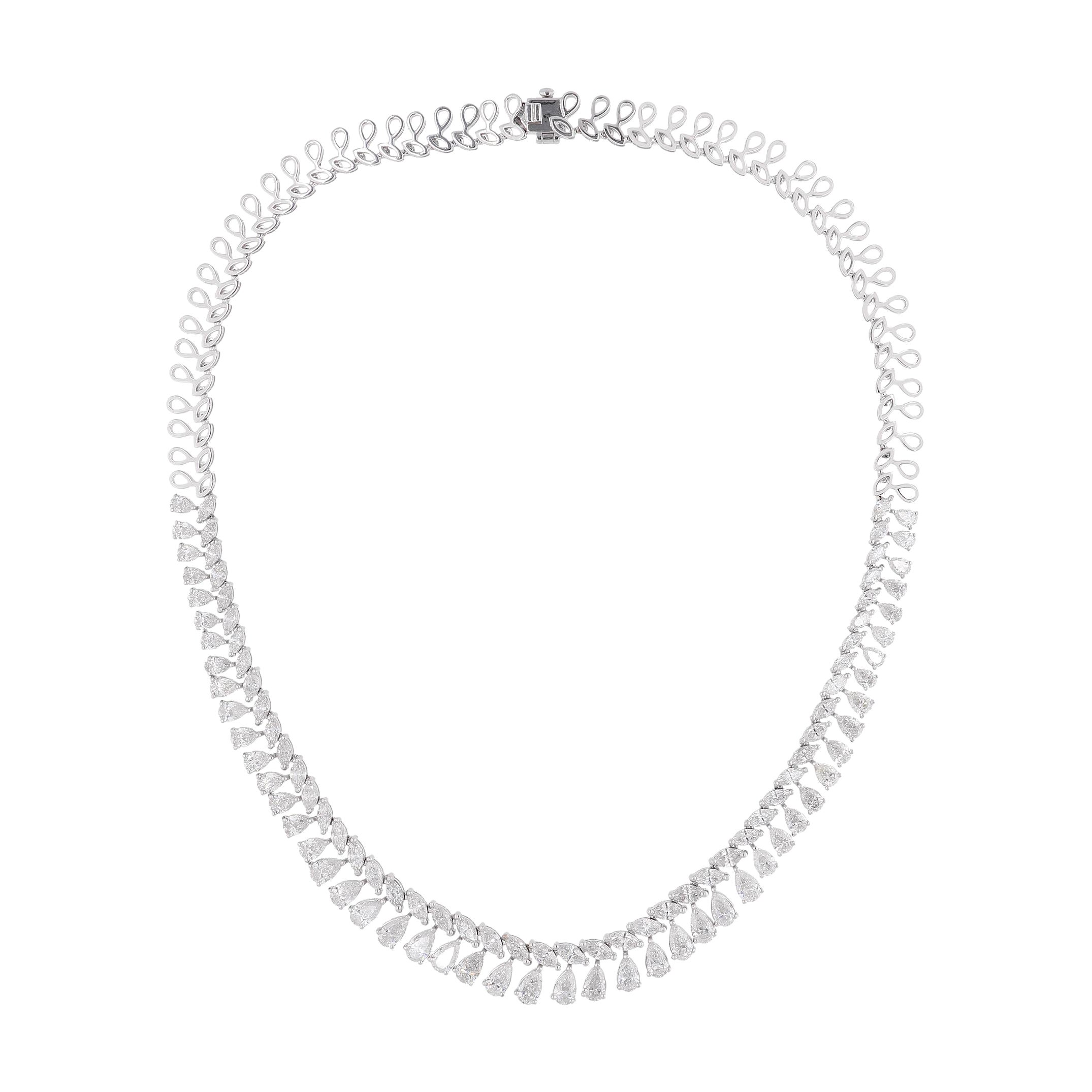 Natural 18 Carat SI/HI Pear Marquise Diamond Fine Necklace 18 Karat White Gold For Sale