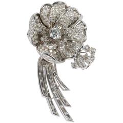 Antique 1960s French Diamond Gold Flower Brooch