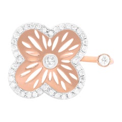 Rose Gold Diamond Flower Clover Open Shank Toi et Moi Fashion Ring 14K Rose Gold
