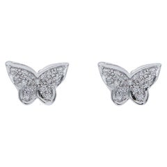 Diamonds, 18 Karat White Gold Butterfly Shape Earrings