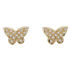 Diamonds, 18 Karat Yellow Gold Butterfly Shape Earrings