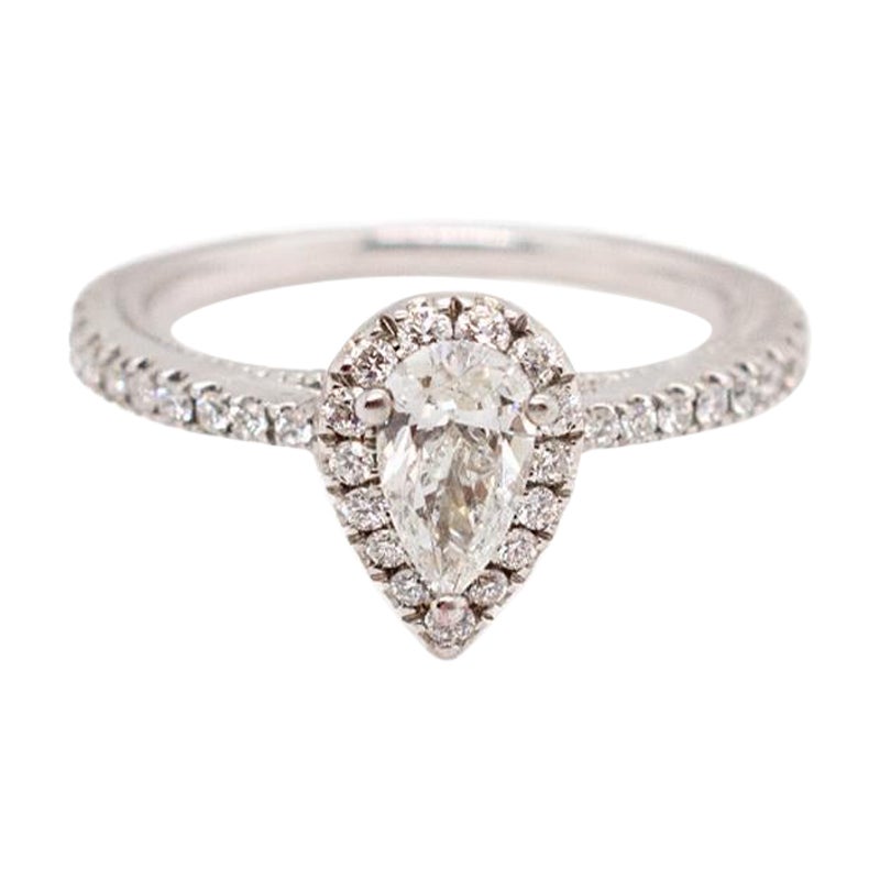 14K Gold Signed Vera Wang Love Sapphires Pear Shape Diamond Engagement Ring