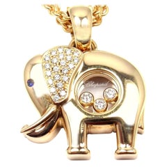 Designer Chopard 18K Yellow Gold Happy Diamond & Diamond Eye Elephant Pendant