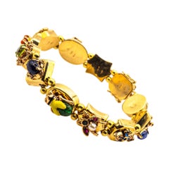 Art Nouveau Ruby Blue Sapphire Emerald Coral Peridot Pearl Yellow Gold Bracelet