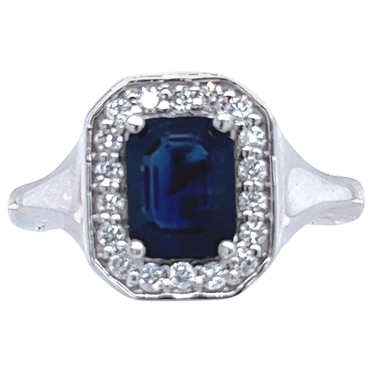 Natural Sapphire Diamond Ring 14k W Gold 1.82 TCW Certified