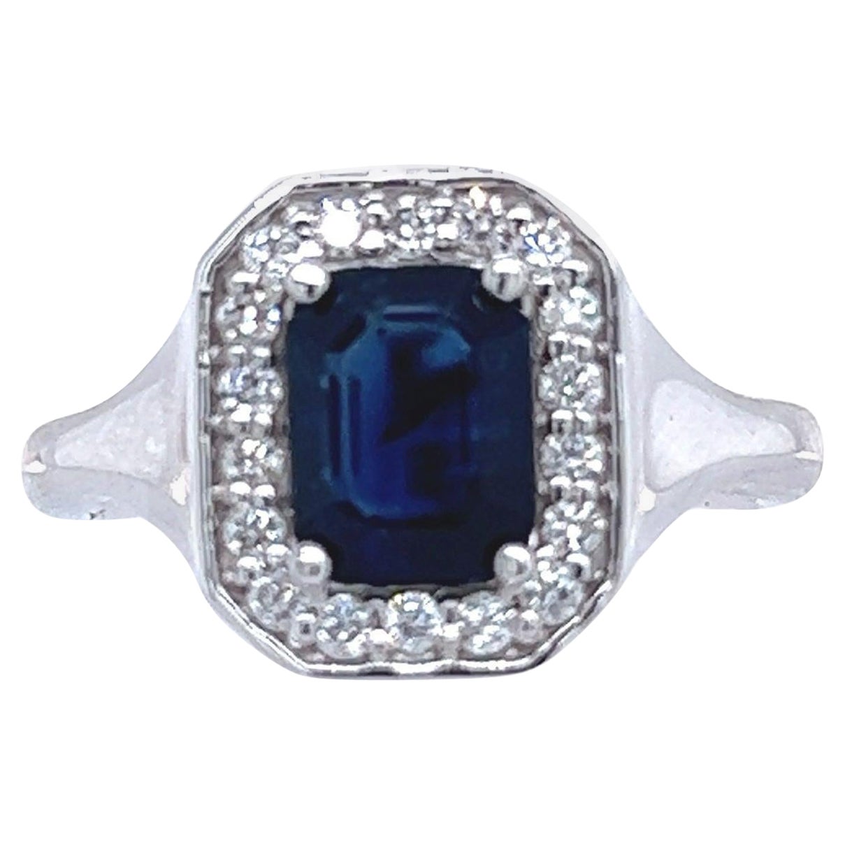 Natural Sapphire Diamond Ring 14k W Gold 1.82 TCW Certified For Sale