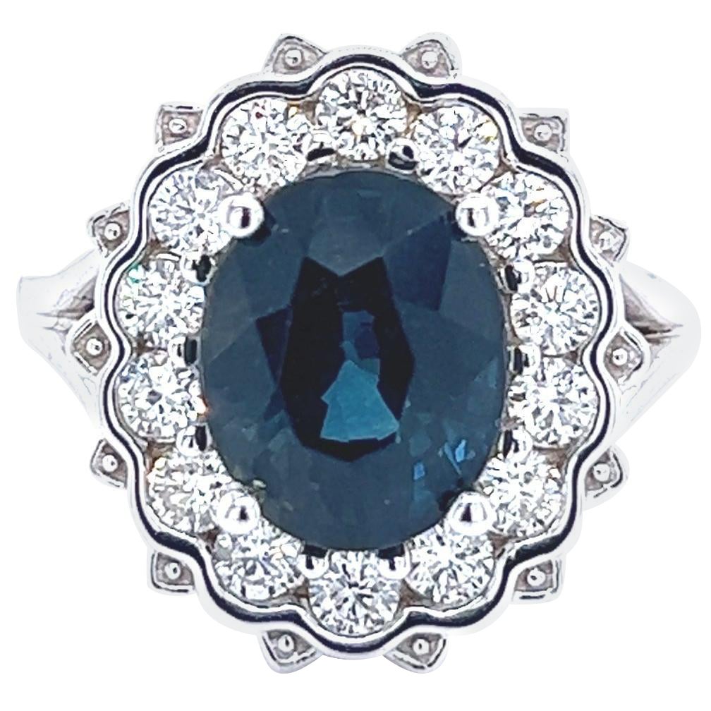 Natürlicher Saphir-Diamant-Ring 14k W Gold 5,81 TCW zertifiziert im Angebot