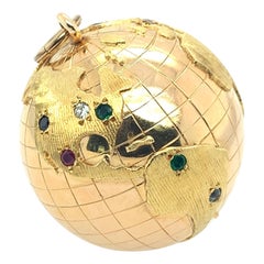 Gold Gemset Globe Charm Pendant