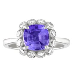 AGL Certified 2.59 Carat No Heat Violet Blue Sapphire Diamond Gold Ring