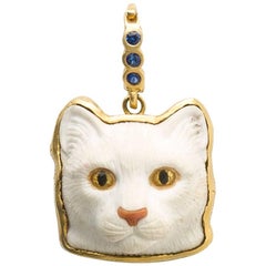 Cat Head Carved Cocolite pendant w 18k bail
