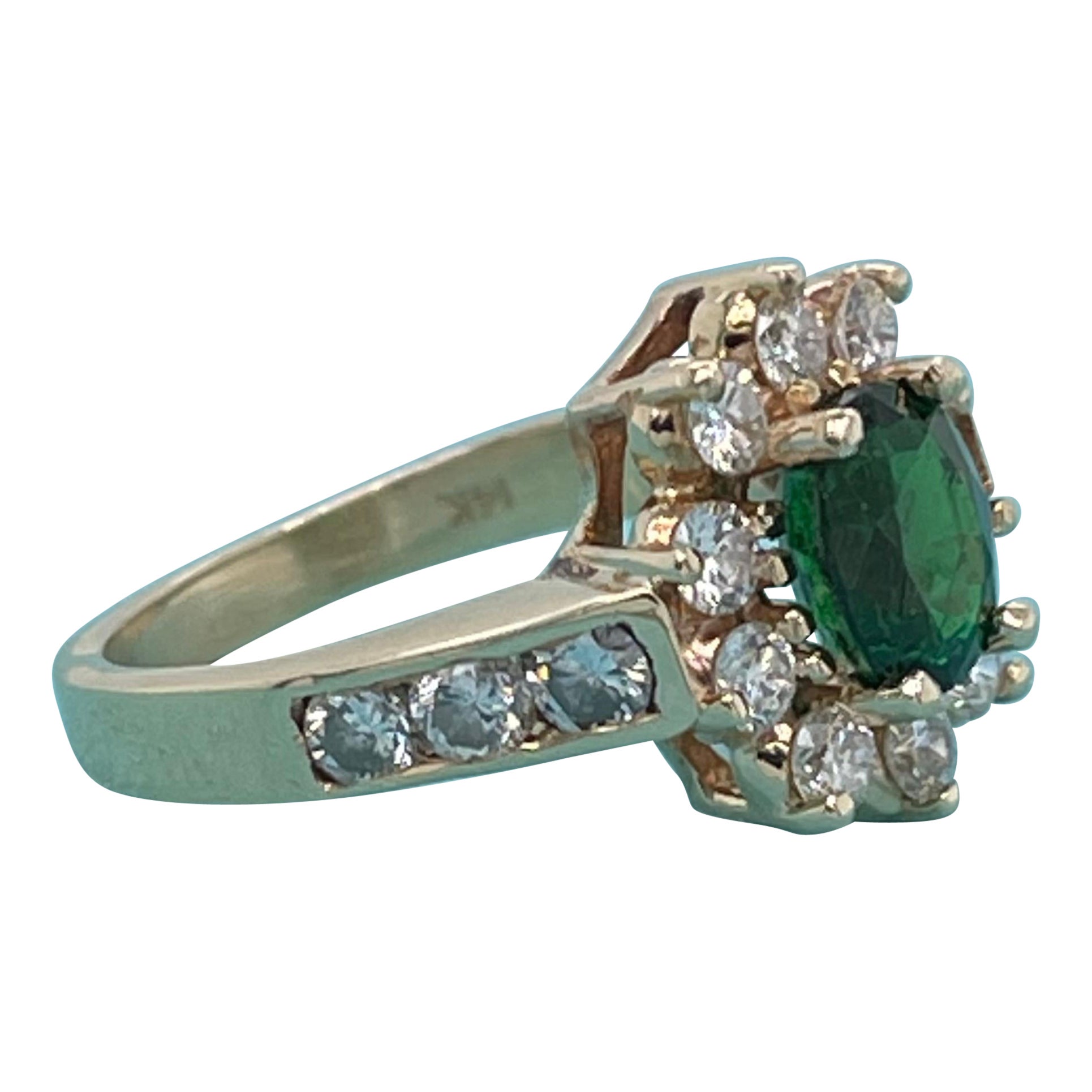 14-karat estate Tsavorite Garnet Ring with Diamonds For Sale