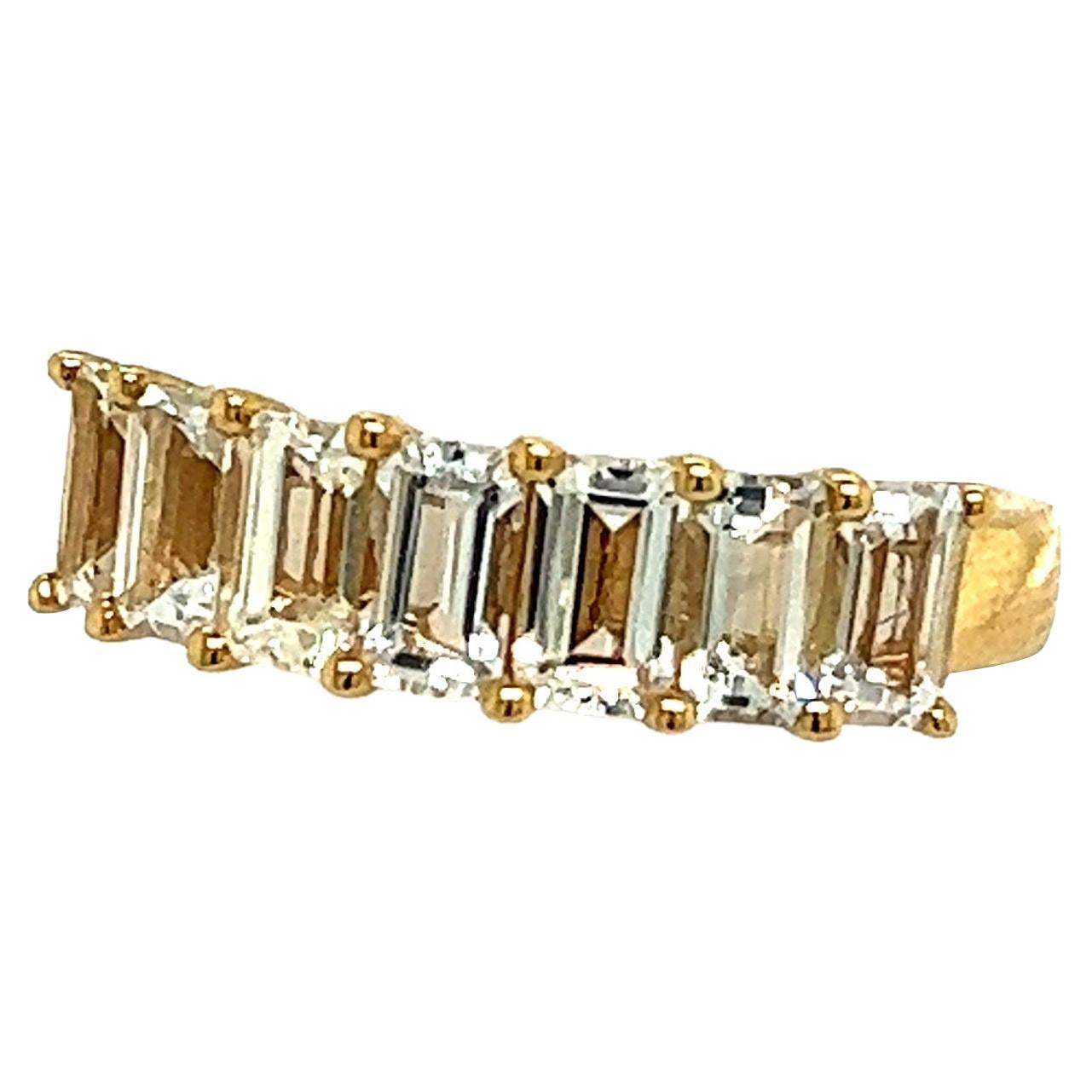 Ring mit natürlichem weißem Saphir Größe 6,5 14k Y Gold 3,36 TCW zertifiziert