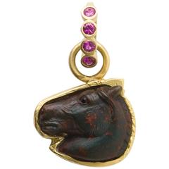 Bloodstone Horsehead Hand Carved Pendant 10