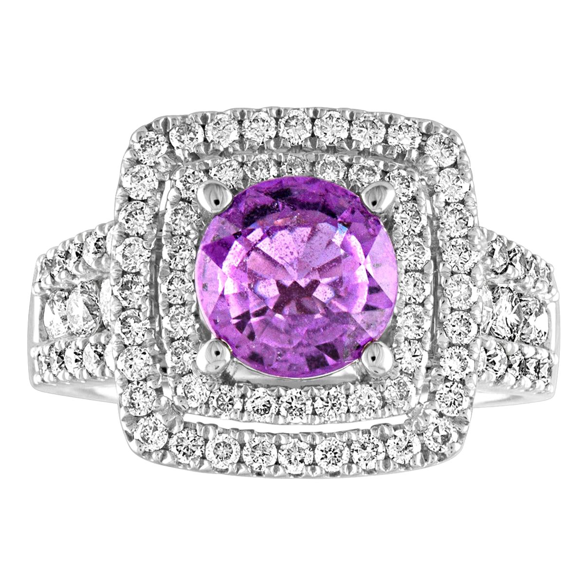 Certified No Heat 1.97 Carat Pinkish Violet Sapphire Diamond Gold Ring For Sale