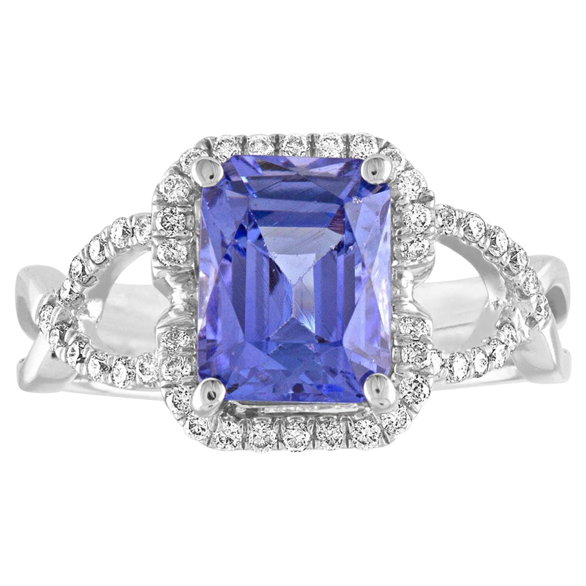 Bague en or avec tanzanite taille radiante de 2,97 carats et diamants