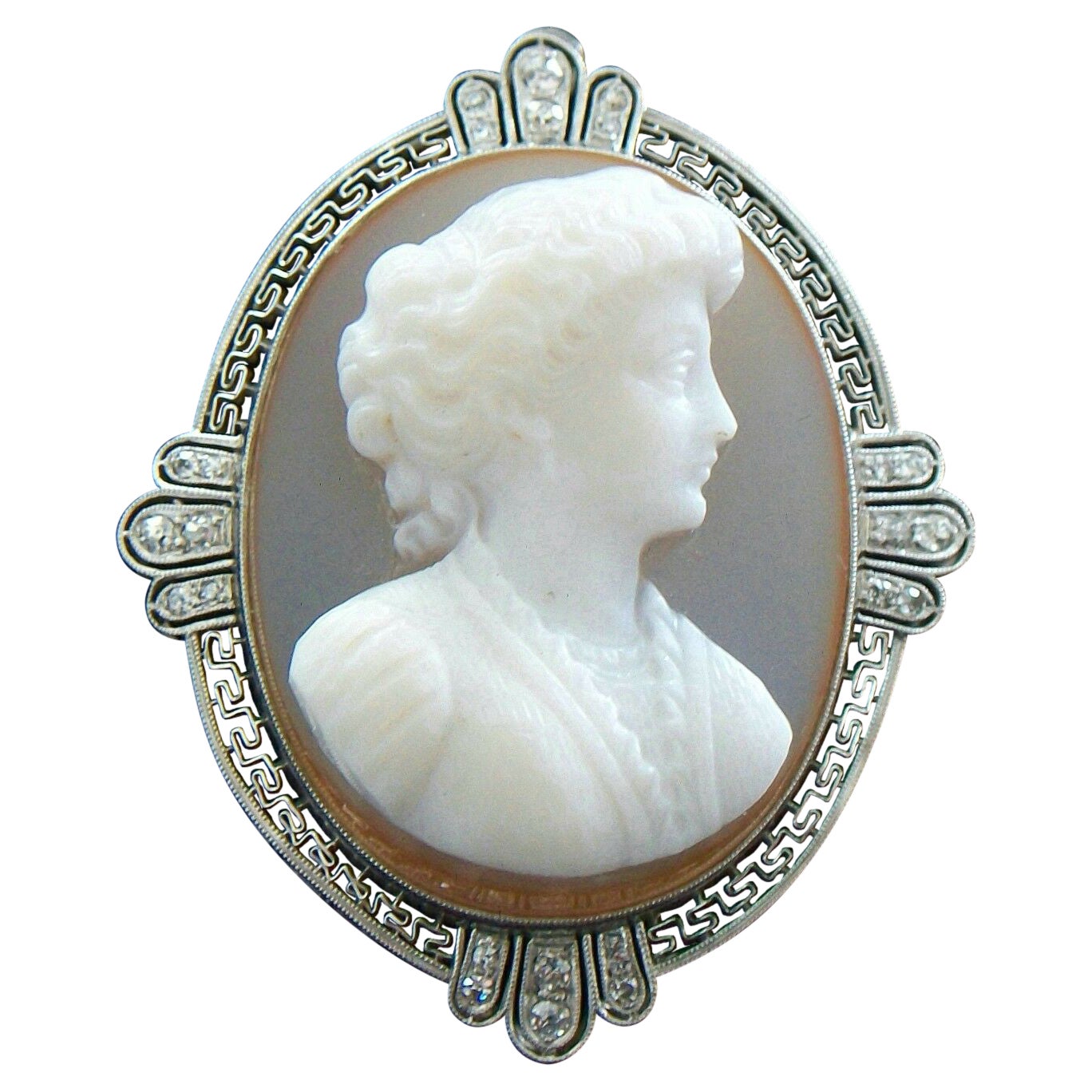Broche/pendentif Belle Époque en platine et sardonyx avec diamants, 20e siècle