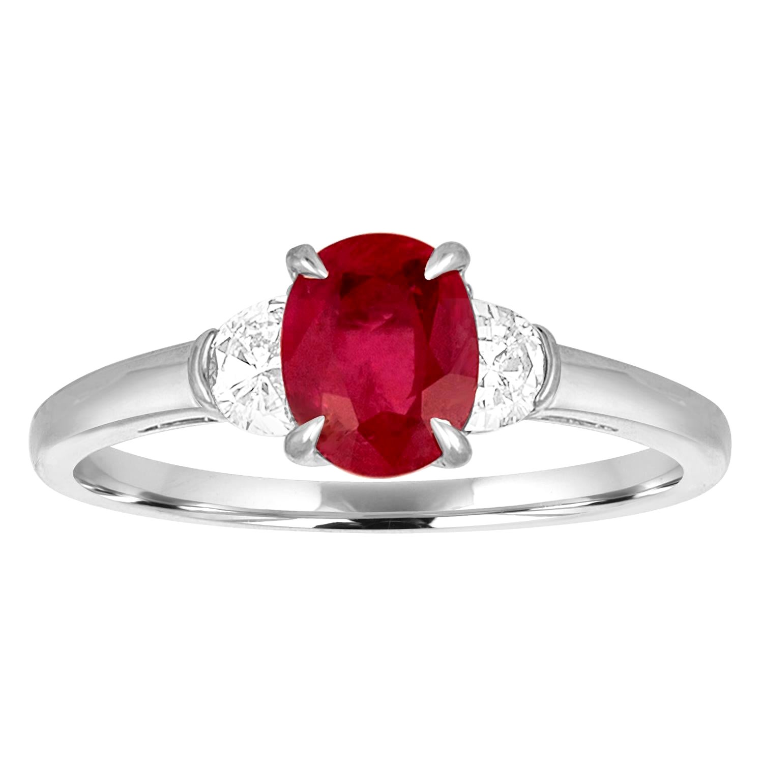 AGL Certified 1.04 Carat Oval Ruby Diamond Gold Ring For Sale