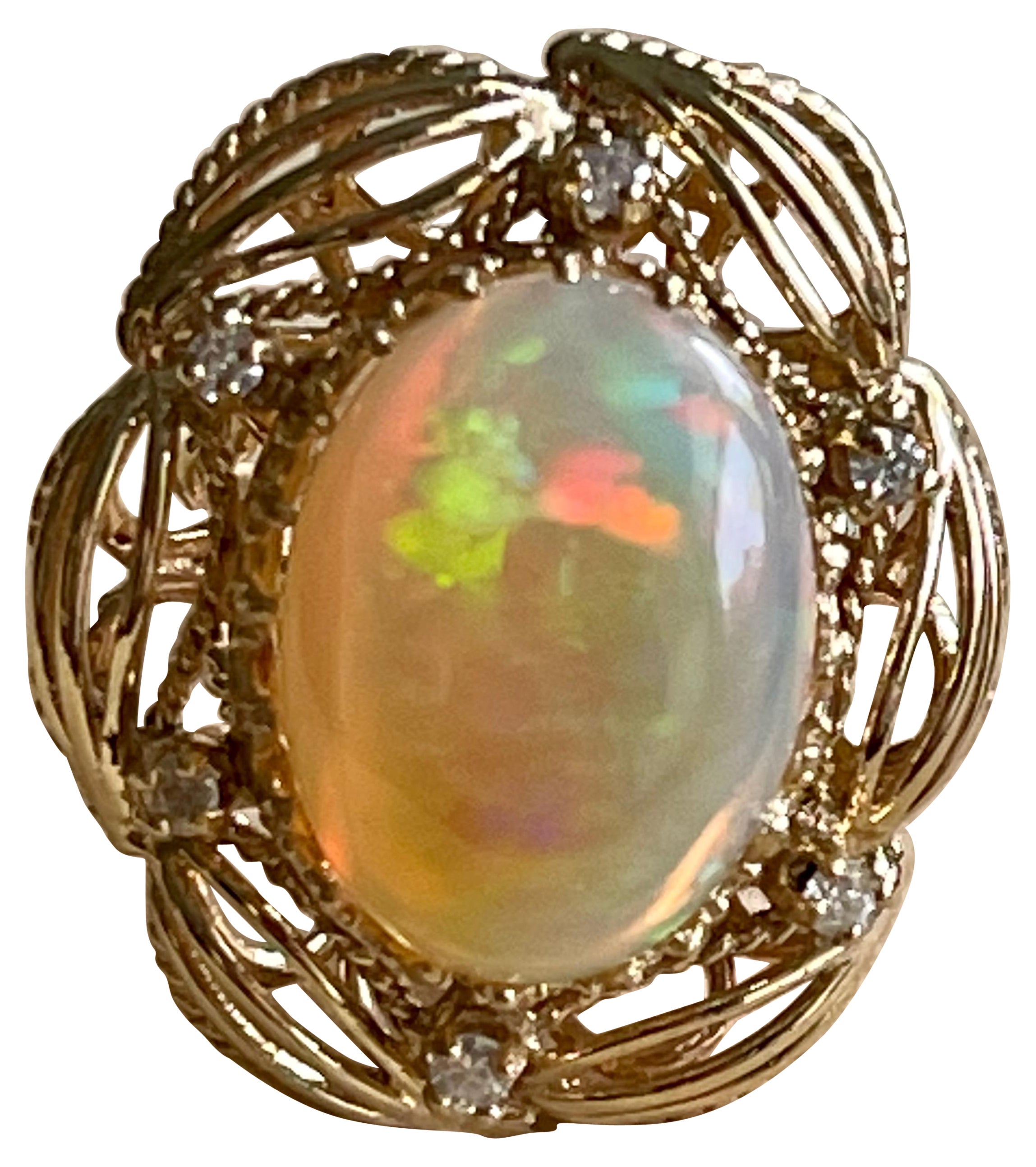 15 Carat Oval Shape Ethiopian Opal Cocktail Ring 14 Karat Yellow Gold Solid Ring