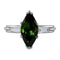 Art Deco GIA 3.24Carat Green Tourmaline Diamond Engagement Wedding Platinum Ring