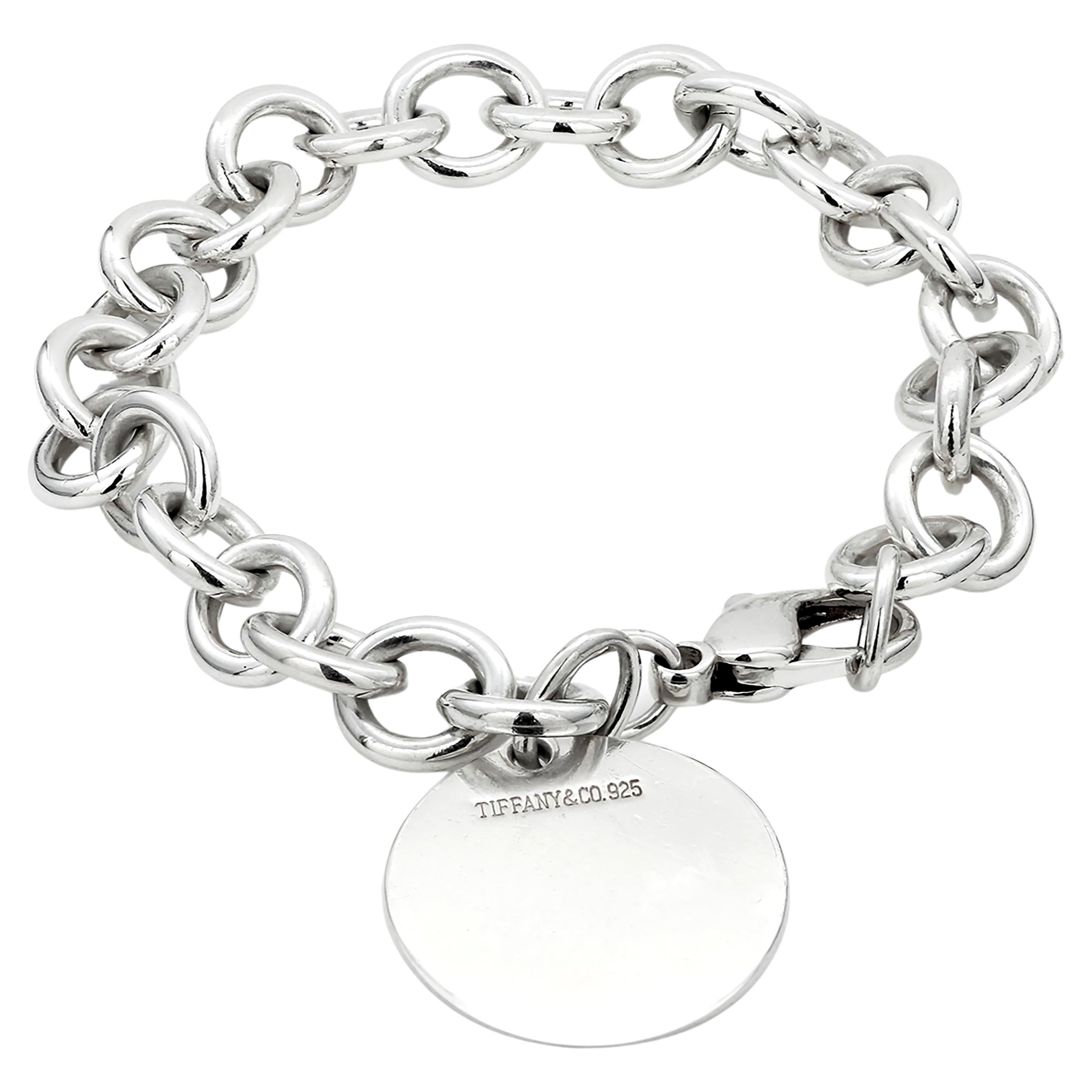 Tiffany and Co. Sterling Silver Link Bracelet with Monogrammed Charm