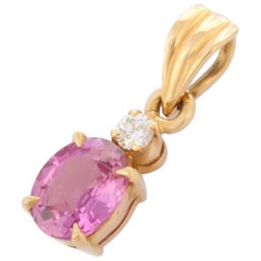 Minimalist 1.29 Ct Oval Pink Sapphire with Diamond Pendant in 18K Yellow Gold