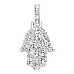 1 Carat Baguette and Round Diamond HAMSA Pendant Necklace for Ladies