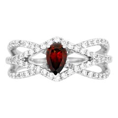 Pear Shape Red White Diamond Geometric Triple Criss Cross Fashion Band 14K Ring