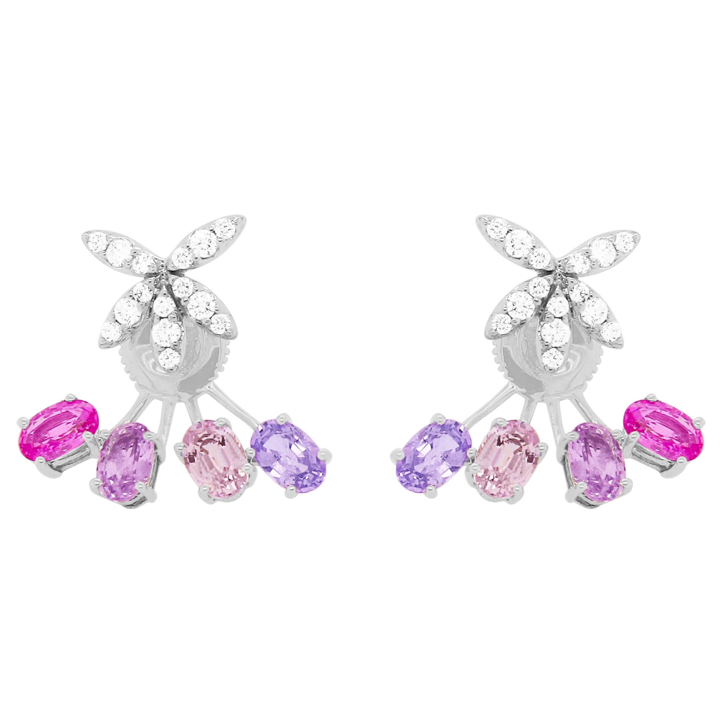 Purple Sapphire, Multi-Color Sapphire and Diamond Butterfly Statement Earrings For Sale