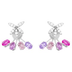 Purple Sapphire, Multi-Color Sapphire and Diamond Butterfly Statement Earrings