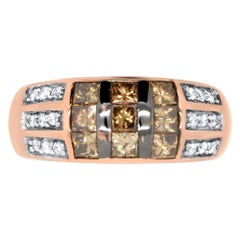 Princess Cut Natural Cognac Diamond White Dia Cluster Ring Band 14K Rose Gold