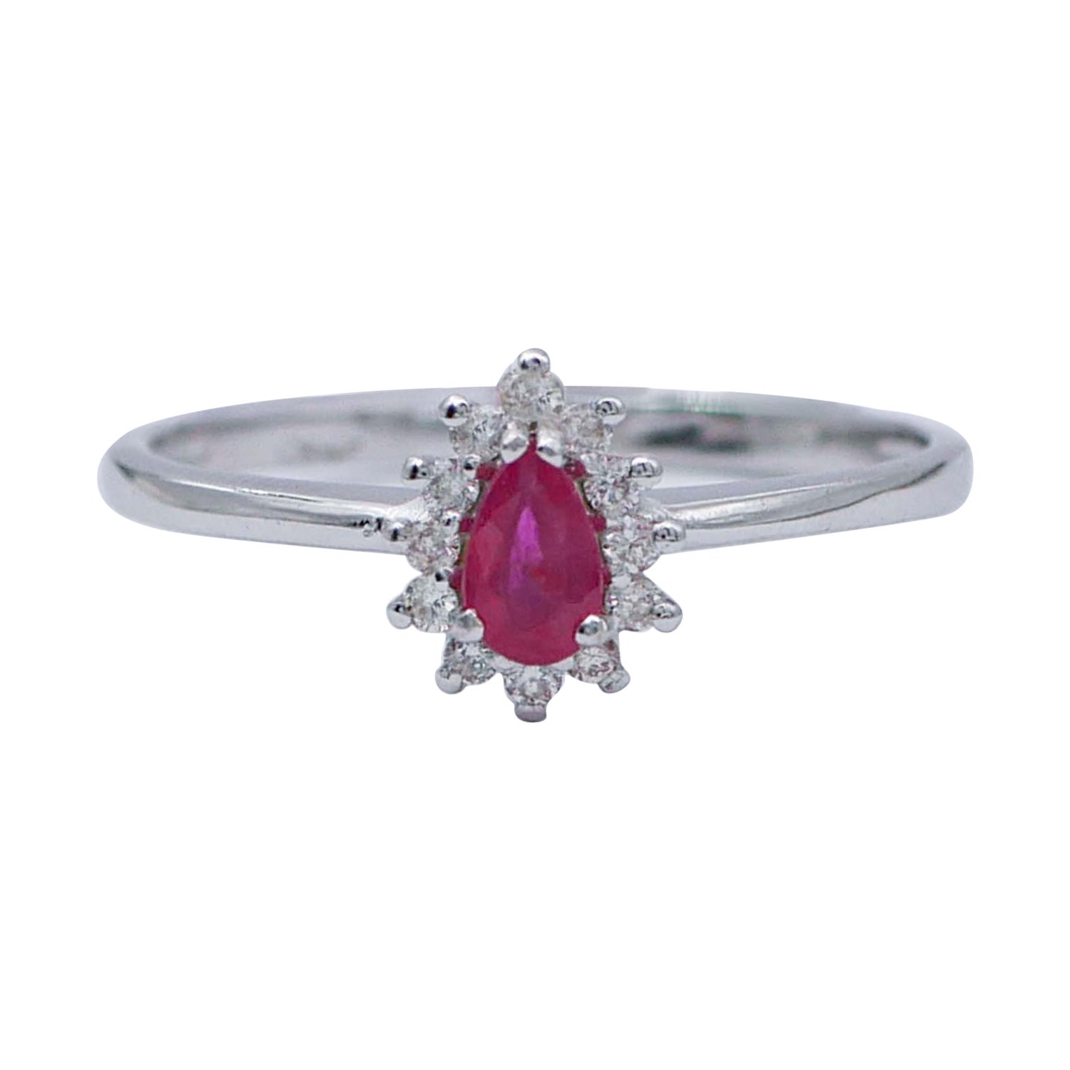 Ruby, Diamonds, 18 Karat White Gold Modern Ring For Sale