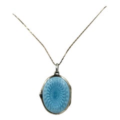 David Andersen Robin's Egg Blue Guilloche Enamel Sterling Silver Locket Norway