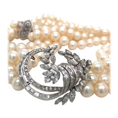Platinum Diamond Clasp '3' Strand Pearl Choker Necklace
