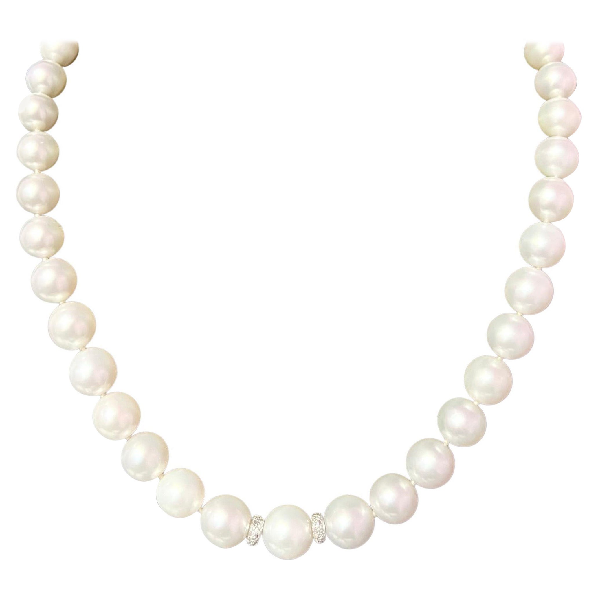 Natural South Sea Pearl Diamond Necklace 14k W Gold Certified For Sale