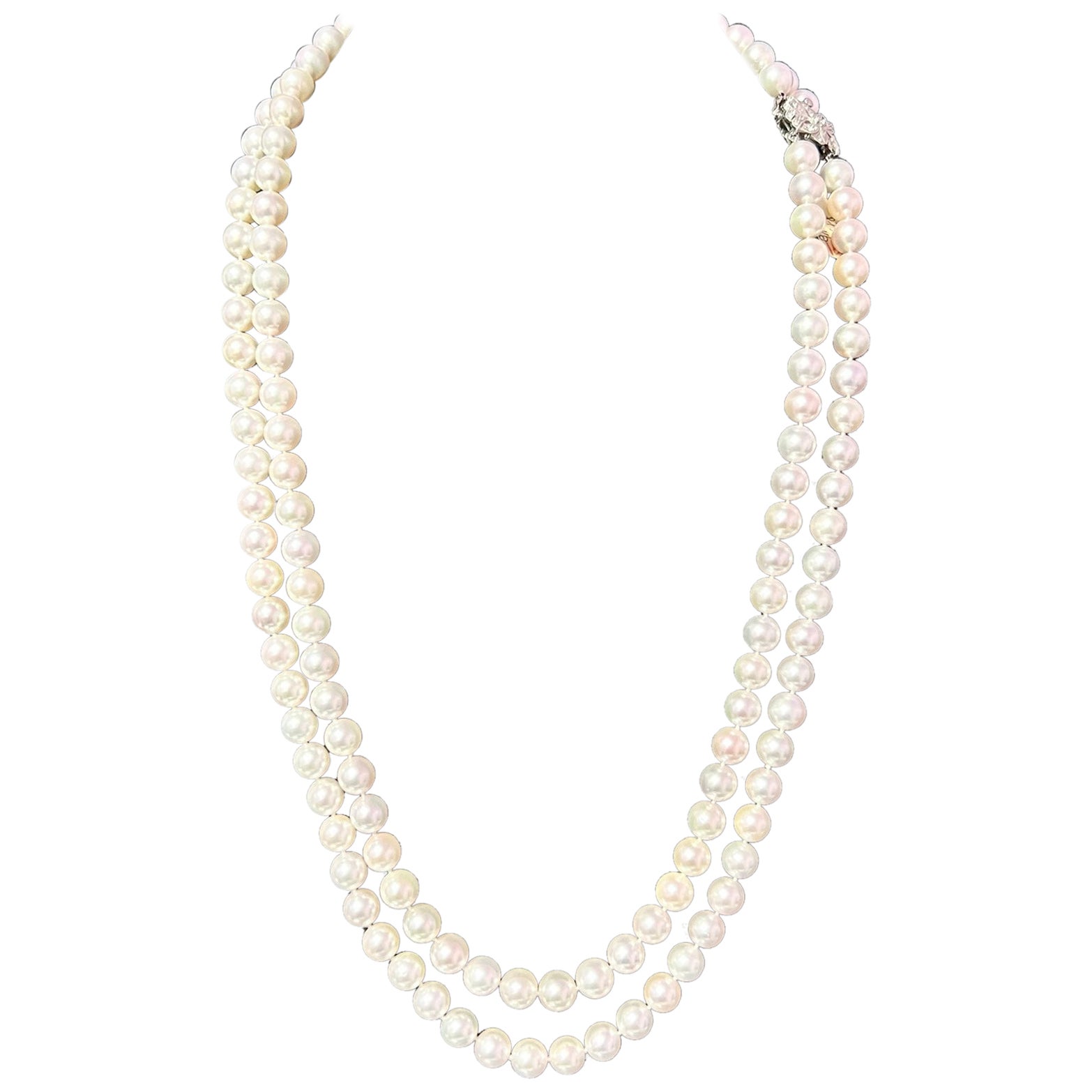 Akoya Pearl Diamond Necklace 14k W Gold Certified