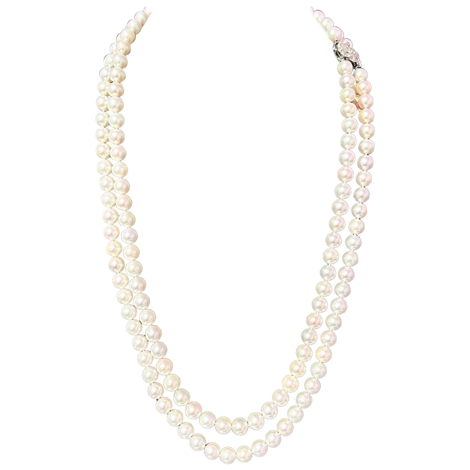 Akoya Pearl Diamond Necklace 14k W Gold Certified For Sale