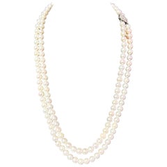 Akoya Pearl Diamond Necklace 14k W Gold Certified