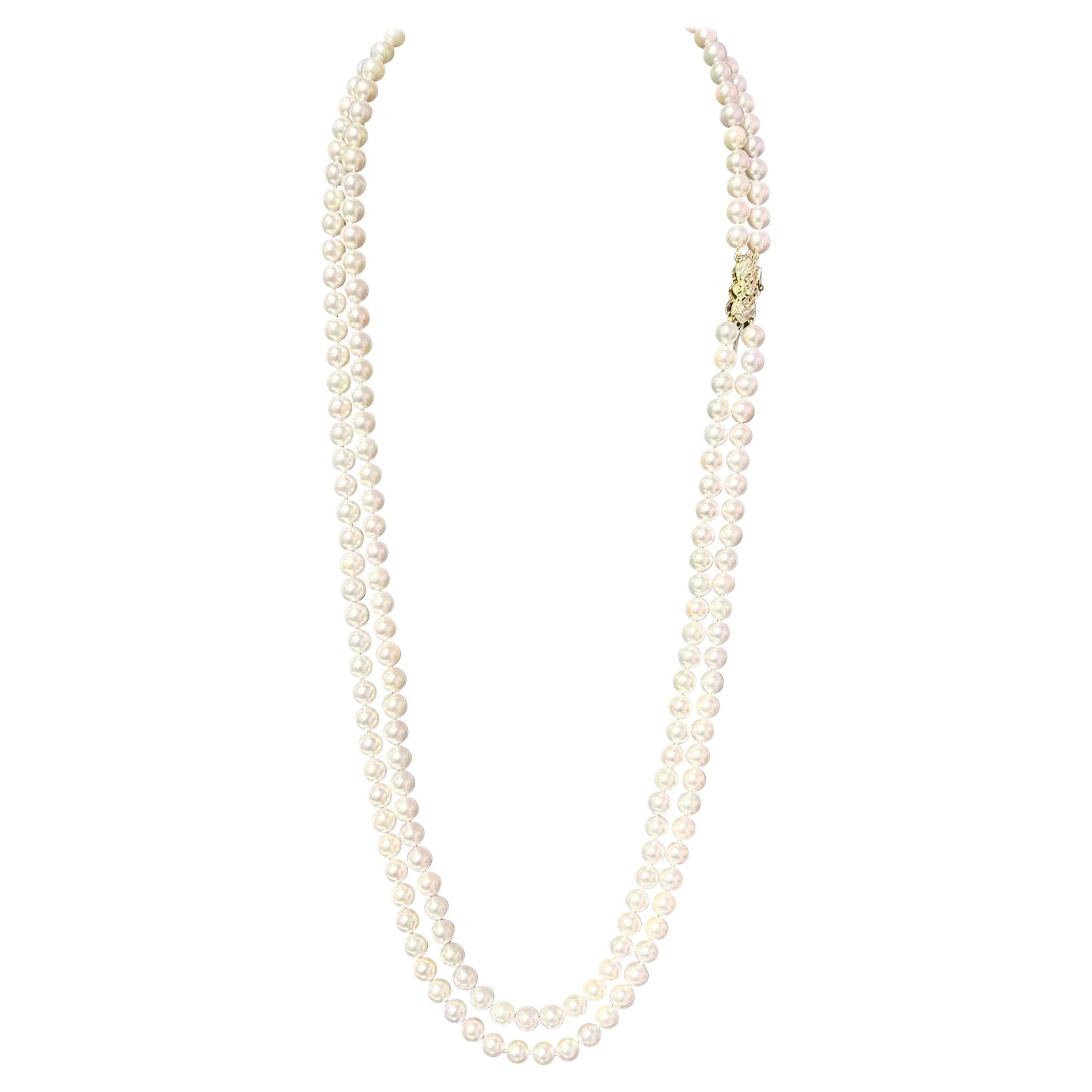 Akoya Pearl Diamond Necklace 14k Y Gold Certified For Sale