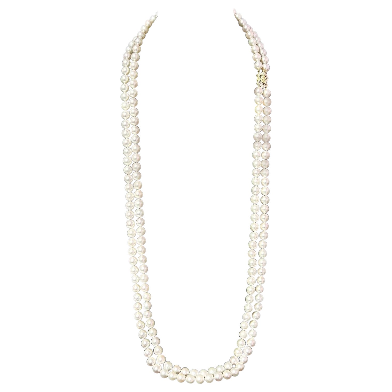 Collier de perles d'Akoya avec diamants en or 14k Y certifié en vente