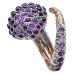 Vintage Amethysts, Green Stones, Diamonds, Rose Gold and Silver Snake Ring