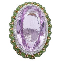 Amethyst, Jade, Diamonds, 14 Kt White and Rose Gold Ring