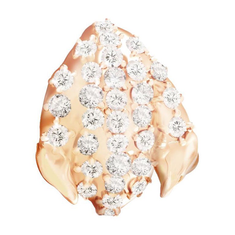 Rose Gold Contemporary Peony Petal Thirty Diamonds Pendant Necklace For Sale