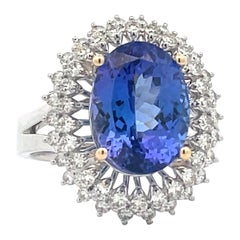 4.9 Ct. Oval Cut Tanzanite Floral Diamond Cluster Halo Engagement Ring 14K Gold