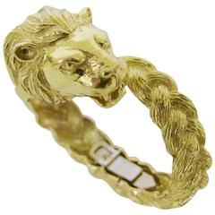 Vintage Gold Lion Head Zodiac Bangle Bracelet, circa 1970